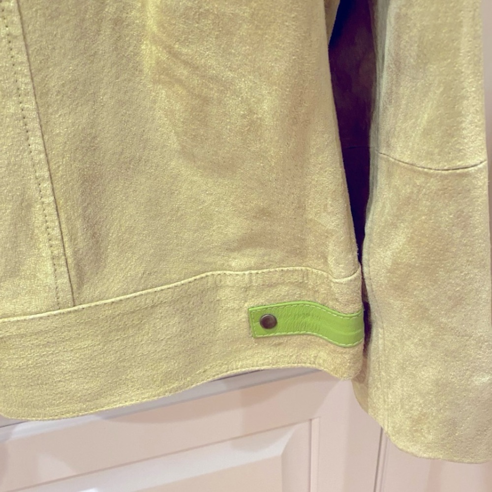 Nordstrom Ruff Hewn Lime Green Suede Leather Moto Jacket L Biker Lined - Picture 6 of 9